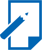 a blue pencil on a piece of paper icon