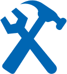 a blue crossed hammer on a black background