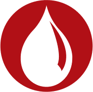 a red circle with a black drop inside of it