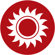 a black sun on a red circle