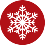 a black snowflake in a red circle on a black background