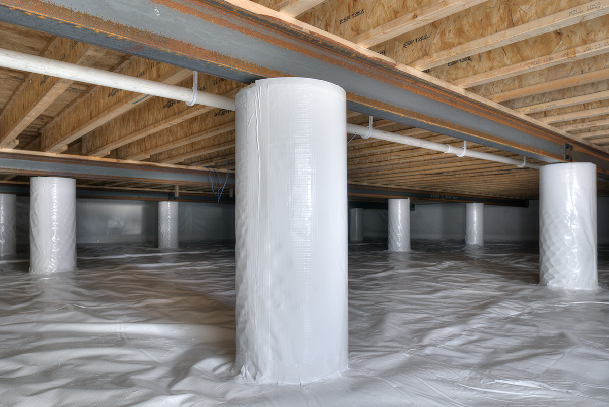 a basement filled with plastic