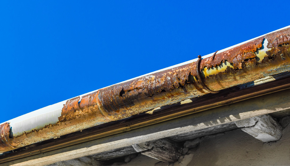 Peeling, discolored, rusted gutters