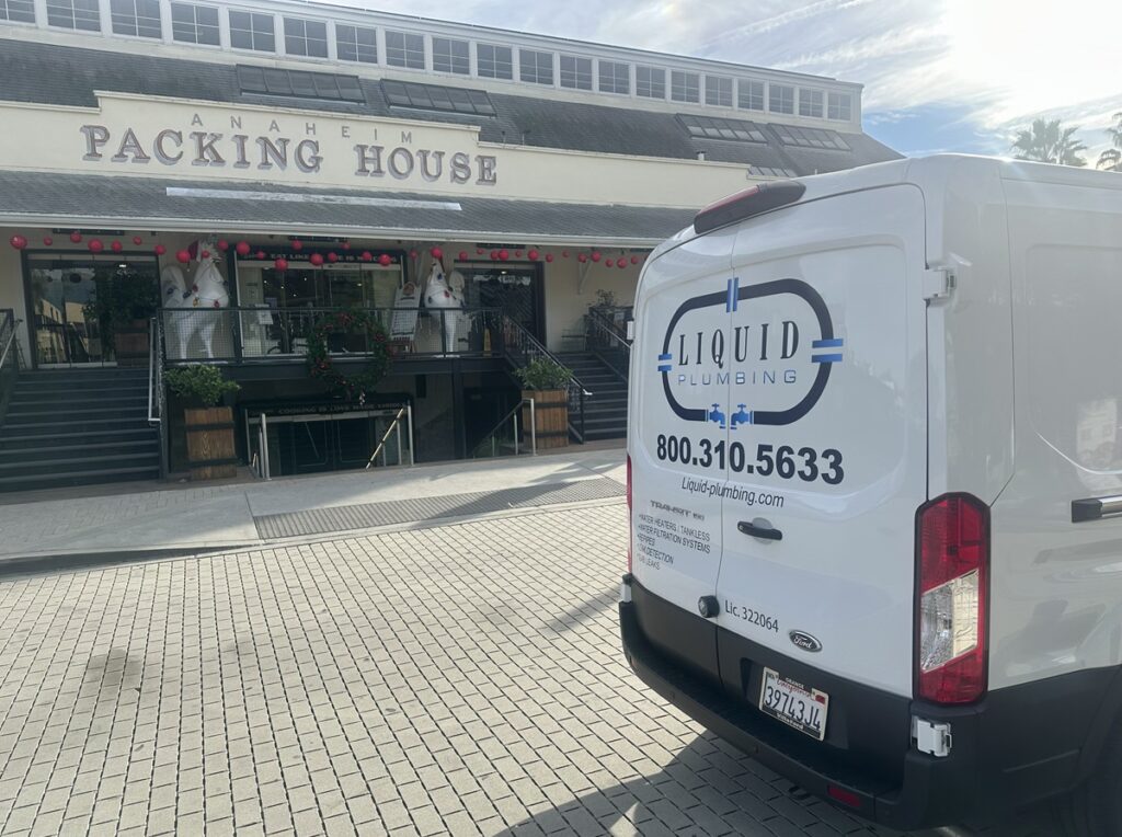 Liquid Plumbing Truck in front of the Anaheim Packing House
